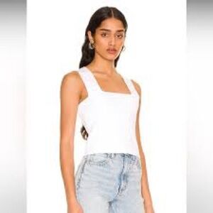 House Of Harlow 1960 Compression Knit Square Neck Tank in Off White Extra Small
